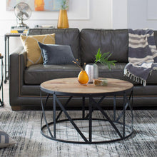 Load image into Gallery viewer, Round Metal and Wood Drum Shaped Coffee Table