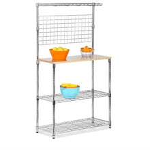 Load image into Gallery viewer, Metal Backers Rack with Storage Shelves and Solid Wood Cutting Board