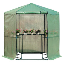 Load image into Gallery viewer, Outdoor Hexagon Greenhouse 6.5 x 7 Ft with Steel Frame PE Cover and Shelves