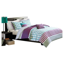 Load image into Gallery viewer, Twin-Twin XL 4-Piece Comforter Set Purple White Teal Circles &amp; Stripes