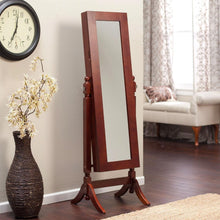 Load image into Gallery viewer, Full Length Tilting Cheval Mirror Jewelry Armoire in Cherry Wood Finish