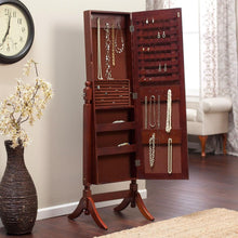 Load image into Gallery viewer, Full Length Tilting Cheval Mirror Jewelry Armoire in Cherry Wood Finish