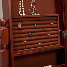 Load image into Gallery viewer, Full Length Tilting Cheval Mirror Jewelry Armoire in Cherry Wood Finish