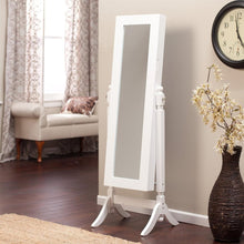 Load image into Gallery viewer, Full Length Tilting Cheval Mirror Jewelry Armoire Cabinet in Gloss White Wood Finish