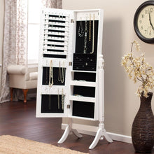 Load image into Gallery viewer, Full Length Tilting Cheval Mirror Jewelry Armoire Cabinet in Gloss White Wood Finish