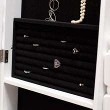 Load image into Gallery viewer, Full Length Tilting Cheval Mirror Jewelry Armoire Cabinet in Gloss White Wood Finish