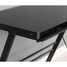 Load image into Gallery viewer, Black Metal L-Shaped Corner Computer Desk with Glass Top
