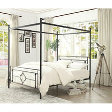 Load image into Gallery viewer, Queen size Classic Style Canopy Bed Frame in Black Metal Finish