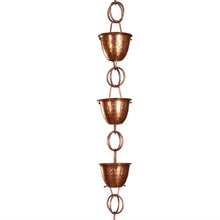 Load image into Gallery viewer, Hammered Copper Cups 8.5-Feet Rain Chain Rain Gutter Downspout Alternative