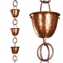 Load image into Gallery viewer, Hammered Copper Cups 8.5-Feet Rain Chain Rain Gutter Downspout Alternative