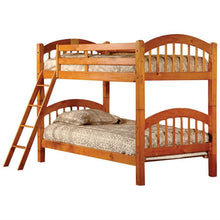 Load image into Gallery viewer, Twin over Twin Bunk Bed with Ladder n Honey Oak Wood Finish