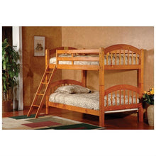 Load image into Gallery viewer, Twin over Twin Bunk Bed with Ladder n Honey Oak Wood Finish