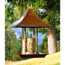 Load image into Gallery viewer, Copper Finish Metal Bamboo and Glass Asian Style Wild Bird Feeder