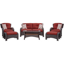 Load image into Gallery viewer, Brown Resin Wicker 6-Piece Patio Furniture Lounge Set with Red Seat Cushions