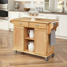 Load image into Gallery viewer, Natural Wood Finish Kitchen Island Cart with Locking Casters