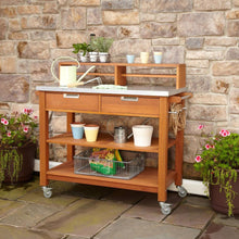 Load image into Gallery viewer, Rust Resistant Steel Top Potting Bench Work Table with Locking Casters