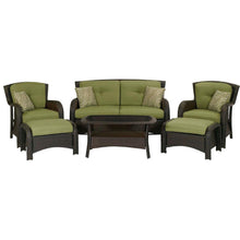 Load image into Gallery viewer, Outdoor Resin Wicker 6-Piece Patio Furniture Set with Green Seat Cushions