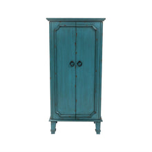 Load image into Gallery viewer, Vintage Turquoise Hand Painted Jewelry Armoire with Antique Drawer Pulls