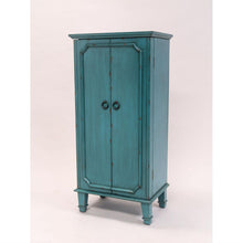 Load image into Gallery viewer, Vintage Turquoise Hand Painted Jewelry Armoire with Antique Drawer Pulls