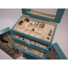 Load image into Gallery viewer, Vintage Turquoise Hand Painted Jewelry Armoire with Antique Drawer Pulls