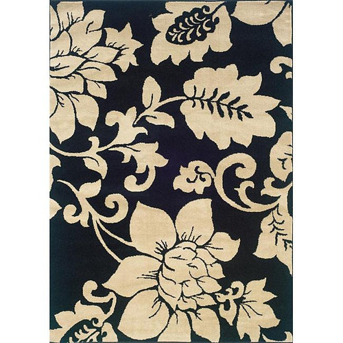 Black - Ivory Floral Design Indoor Area Rug (5' x 7'3)