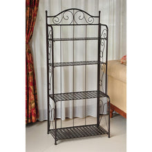 Load image into Gallery viewer, Indoor - Outdoor Folding Iron 4-Shelf Bakers Rack in Bronze with Lattice Shelves