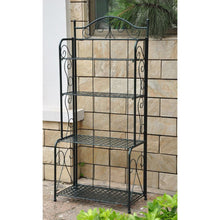 Load image into Gallery viewer, Indoor - Outdoor Folding Iron 4-Shelf Bakers Rack in Bronze with Lattice Shelves