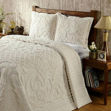 Load image into Gallery viewer, Queen size 100-Percent Cotton Chenille Bedspread with Tufted Scrolls in Ivory