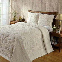 Load image into Gallery viewer, Queen size 100-Percent Cotton Chenille Bedspread with Tufted Scrolls in Ivory