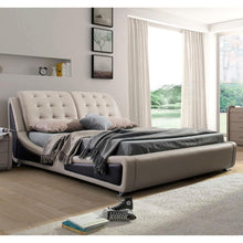 Load image into Gallery viewer, King size Light Brown Tan Faux Leather Upholstered Bed with Headboard