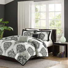 Load image into Gallery viewer, King size 5-Piece Damask White Black Comforter Set