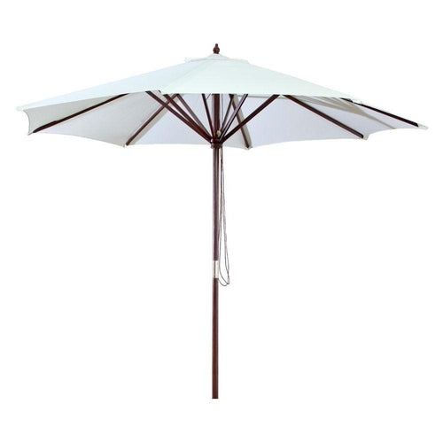 9-Ft Outdoor Patio Market Umbrella with Wood Frame and Natural Canopy