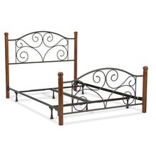Load image into Gallery viewer, King size Complete Metal Bed Frame with Wood Post Headboard and Footboard in Matte Black Finish