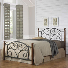 Load image into Gallery viewer, King size Complete Metal Bed Frame with Wood Post Headboard and Footboard in Matte Black Finish