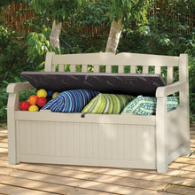 Load image into Gallery viewer, Beige Resin Eco-Friendly 70-Gallon Outdoor Garden Bench Deck Box