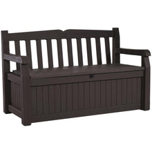 Load image into Gallery viewer, Outdoor Garden Bench with Arm Rest and Storage Box in Dark Brown