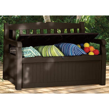 Load image into Gallery viewer, Outdoor Garden Bench with Arm Rest and Storage Box in Dark Brown