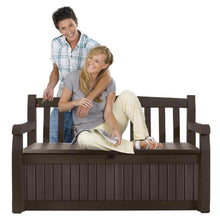 Load image into Gallery viewer, Outdoor Garden Bench with Arm Rest and Storage Box in Dark Brown
