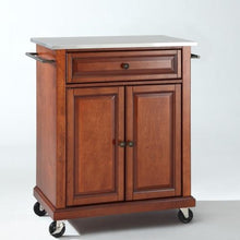 Load image into Gallery viewer, Stainless Steel Top Portable Kitchen Island Cart in Classic Cherry