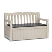 Load image into Gallery viewer, Patio Bench with Arm Rest and Storage Box in Beige Weather Resistant Resin