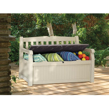 Load image into Gallery viewer, Patio Bench with Arm Rest and Storage Box in Beige Weather Resistant Resin