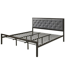 Load image into Gallery viewer, King size Modern Metal Platform Bed with Gray Button Tufted Headboard