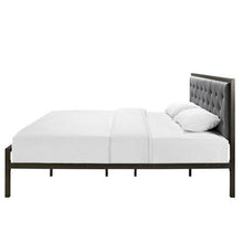 Load image into Gallery viewer, King size Modern Metal Platform Bed with Gray Button Tufted Headboard