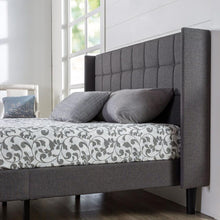 Load image into Gallery viewer, King Grey Upholstered Mid-Century Modern Platform Bed with Wingback Headboard