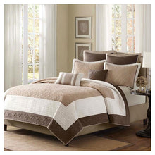 Load image into Gallery viewer, King Brown Ivory Tan Cream 7 Piece Quilt Coverlet Bedspread Set