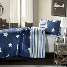 Load image into Gallery viewer, King Navy Stars And Stripes At Night Quilt Coverlet Bedspread Set