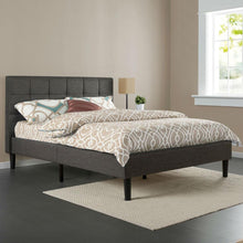 Load image into Gallery viewer, King size Modern Dark Grey Upholstered Platform Bed Frame with Headboard