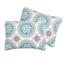 Load image into Gallery viewer, King size 3-Piece Cotton Quit Set in Aqua Blue White and Grey Floral Pattern