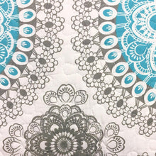 Load image into Gallery viewer, King size 3-Piece Cotton Quit Set in Aqua Blue White and Grey Floral Pattern