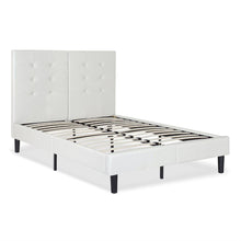 Load image into Gallery viewer, King size Light Gray Off White Faux Leather Upholstered Platform Bed with Headboard